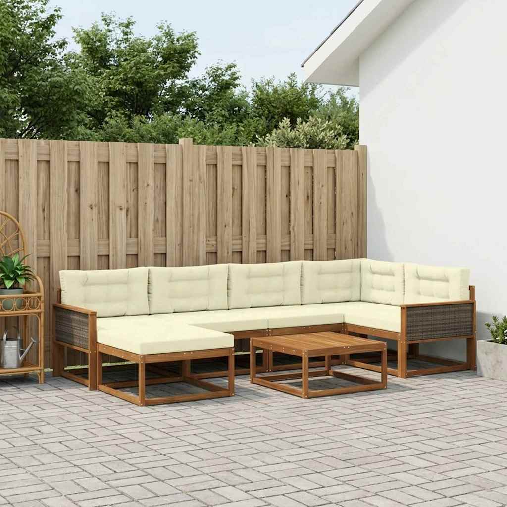 Set di divani da esterno con cuscino 7 pcs Naturale e Crema