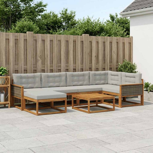 Set di divani da esterno 7 pcs Naturale e Grigio Chiaro | homemem39