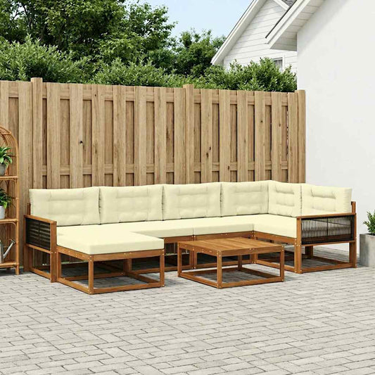 Set di divani da esterno con cuscino 7 pcs Naturale e Crema | homemem39