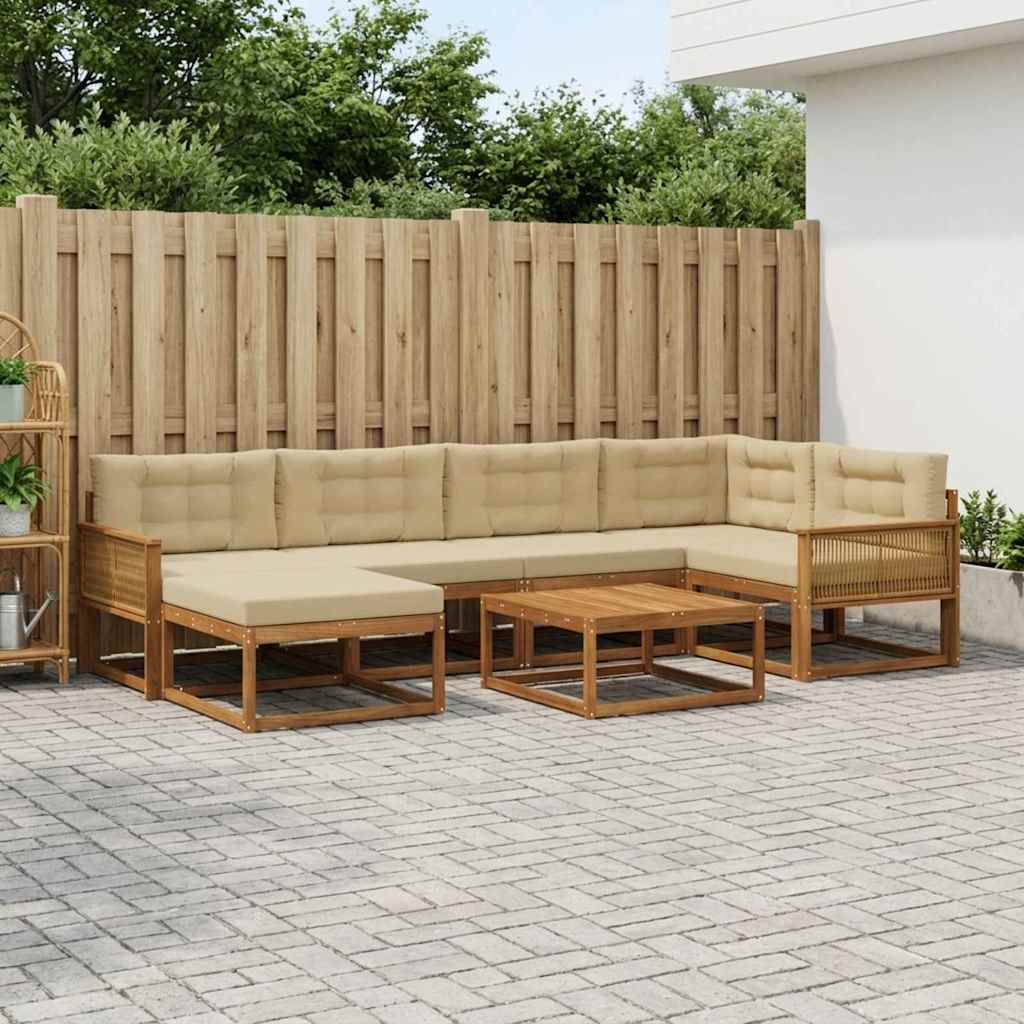 Set di divani da esterno con cuscino 7 pcs Naturale e Beige