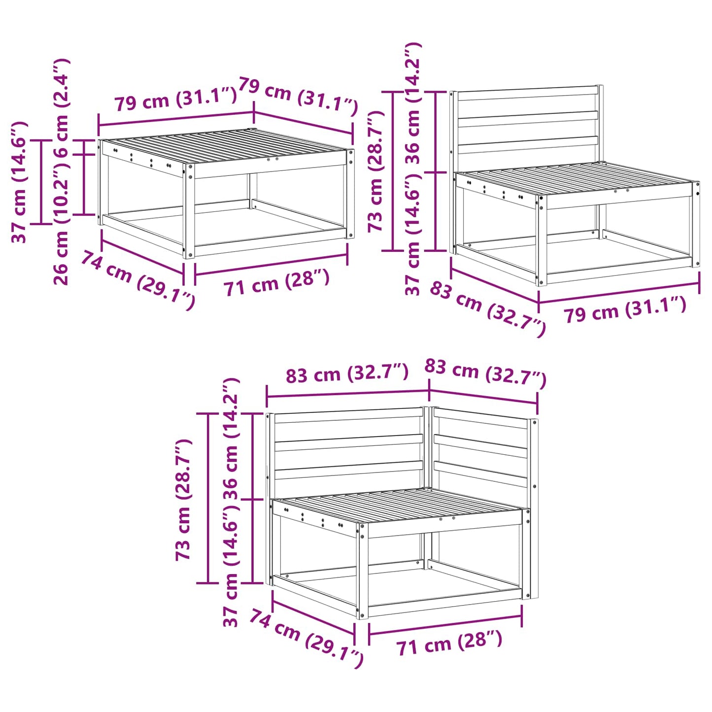 Set di divani da esterno 7 pcs Naturale