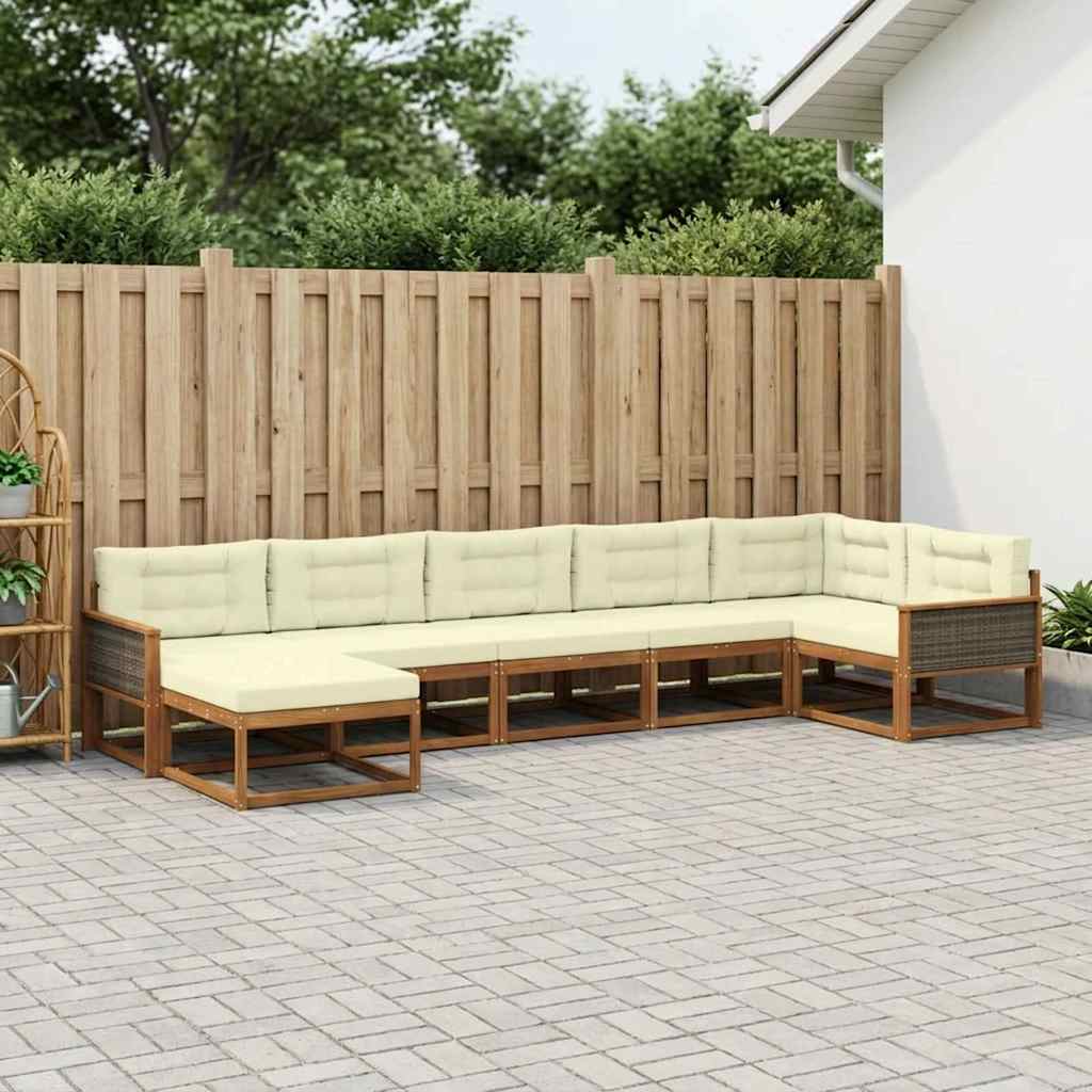 Set di divani da esterno con cuscino 7 pcs Naturale e Crema | homemem39