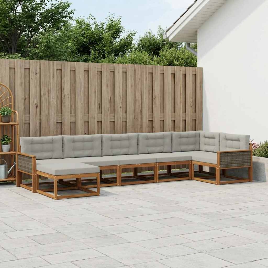 Set di divani da esterno 7 pcs Naturale e Grigio Chiaro