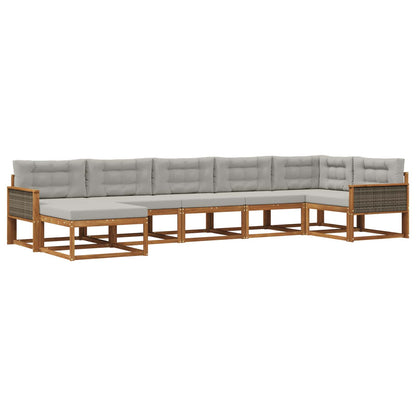 Set di divani da esterno 7 pcs Naturale e Grigio Chiaro