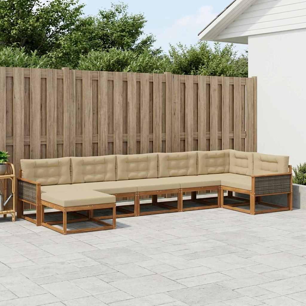 Set di divani da esterno con cuscino 7 pcs Naturale e Beige | homemem39