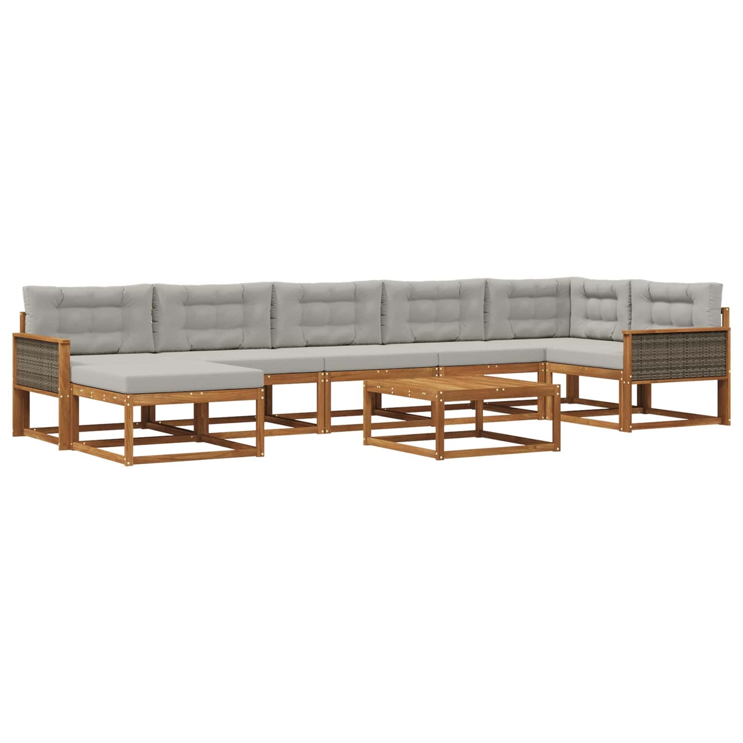 Set di divani da esterno 8 pcs Naturale e Grigio Chiaro