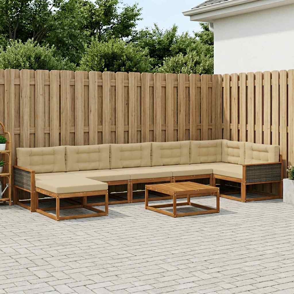 Set di divani da esterno con cuscino 8 pcs Naturale e Beige