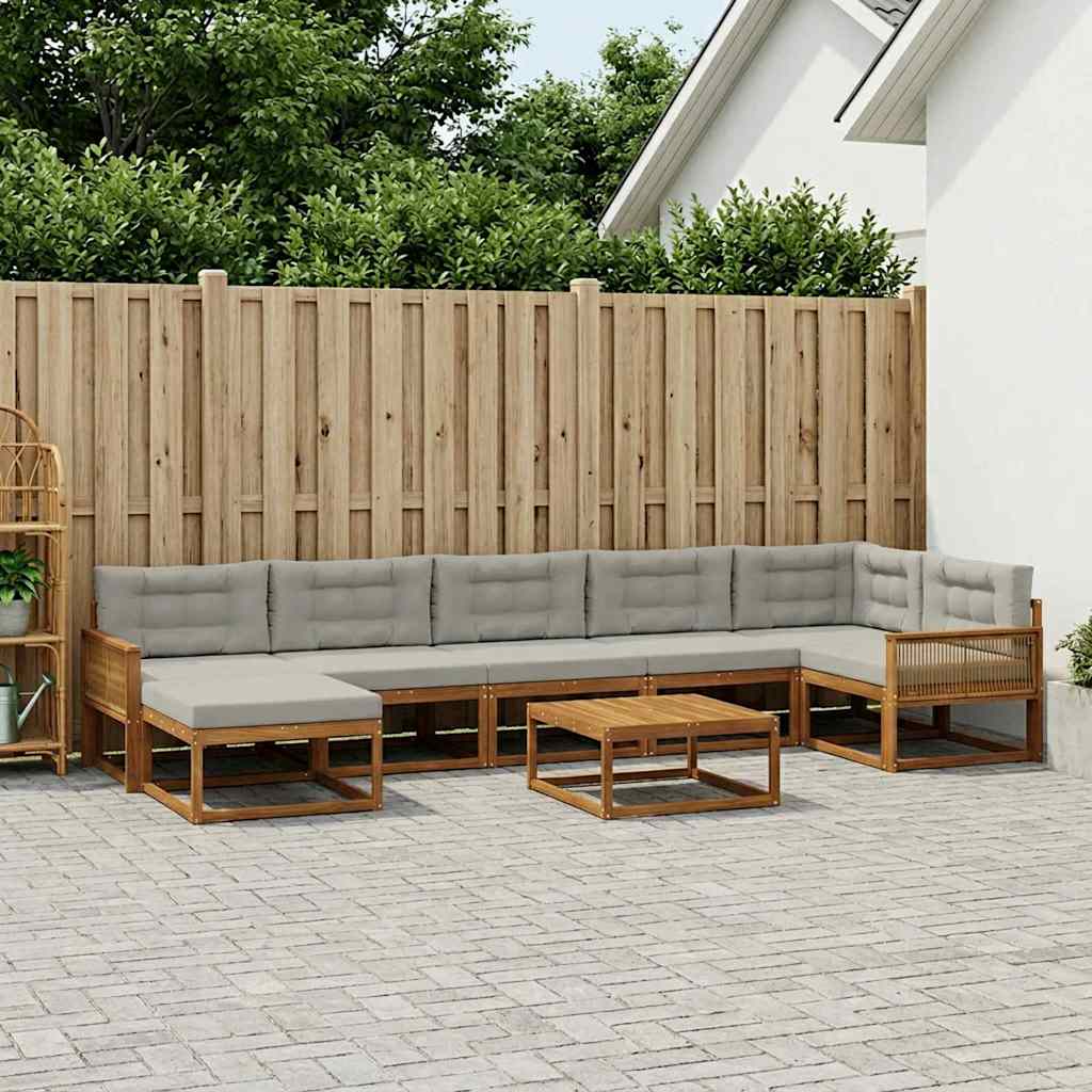 Set di divani da esterno 8 pcs Naturale e Grigio Chiaro