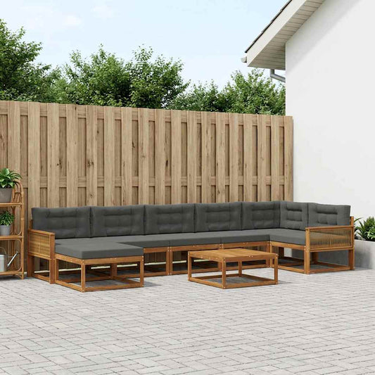 Set di divani da esterno con cuscino 8 pcs Naturale e Antracite | homemem39