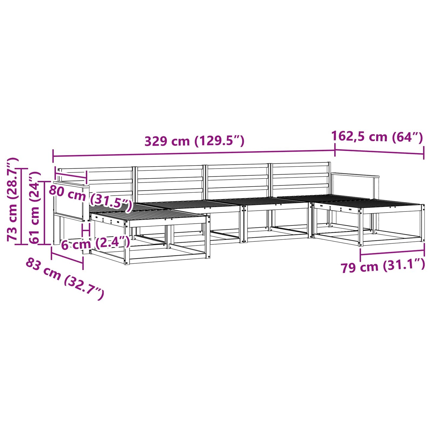 Set di divani da esterno 6 pcs Naturale | homemem39