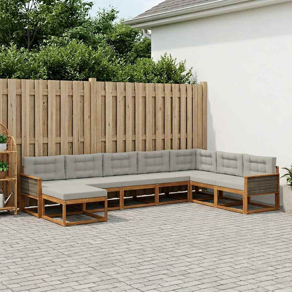 Set di divani da esterno 8 pcs Naturale e Grigio Chiaro