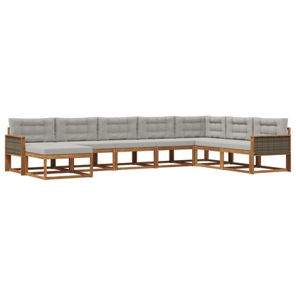 Set di divani da esterno 8 pz Naturale e Grigio Chiaro