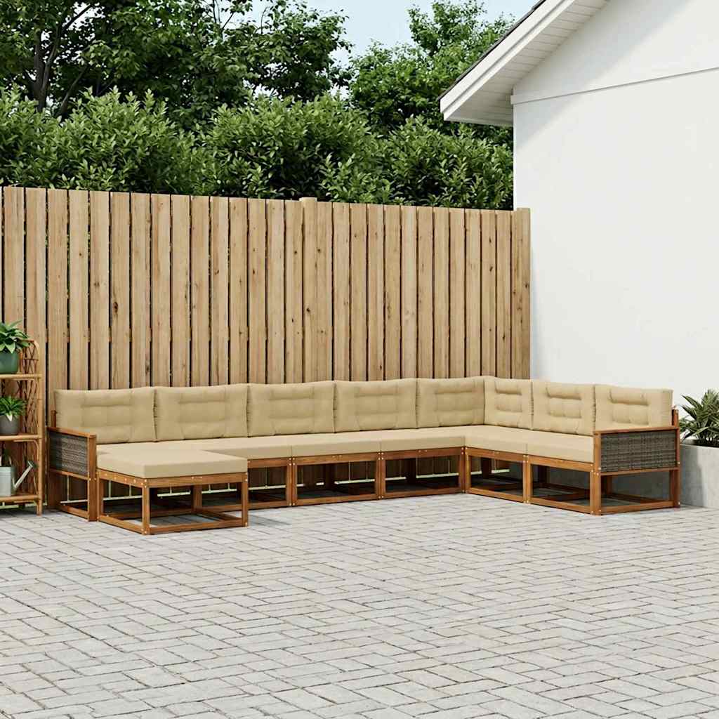 Set di divani da esterno con cuscino 8 pcs Naturale e Beige