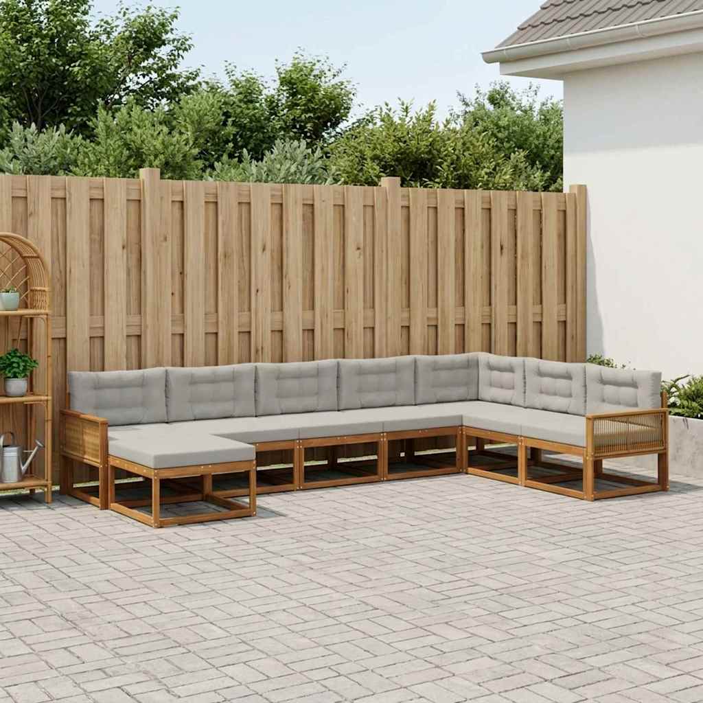 Set di divani da esterno 8 pcs Naturale e Grigio Chiaro
