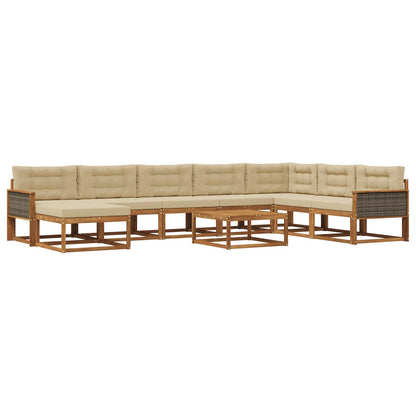 Set di divani da esterno con cuscino 9 pcs Naturale e Beige | homemem39