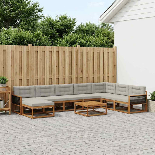 Set di divani da esterno 9 pcs Naturale e Grigio Chiaro