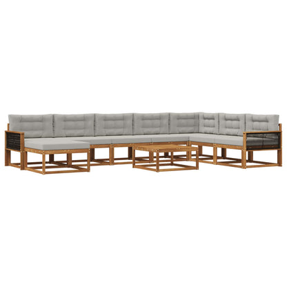 Set di divani da esterno 9 pcs Naturale e Grigio Chiaro