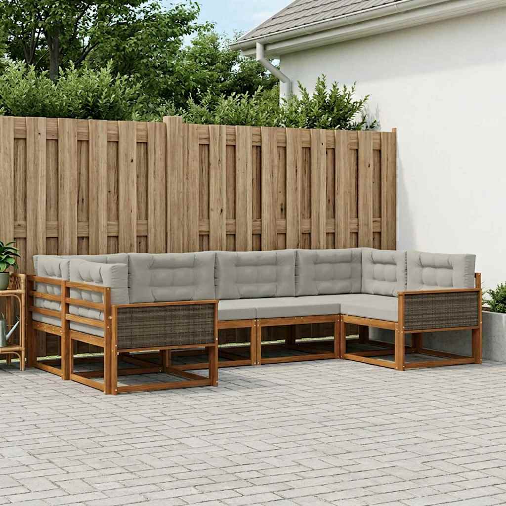 Set di divani da esterno 6 pcs Naturale e Grigio Chiaro | homemem39