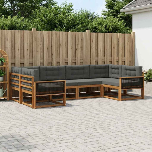 Set di divani da esterno con cuscino 6 pcs Naturale e Antracite | homemem39