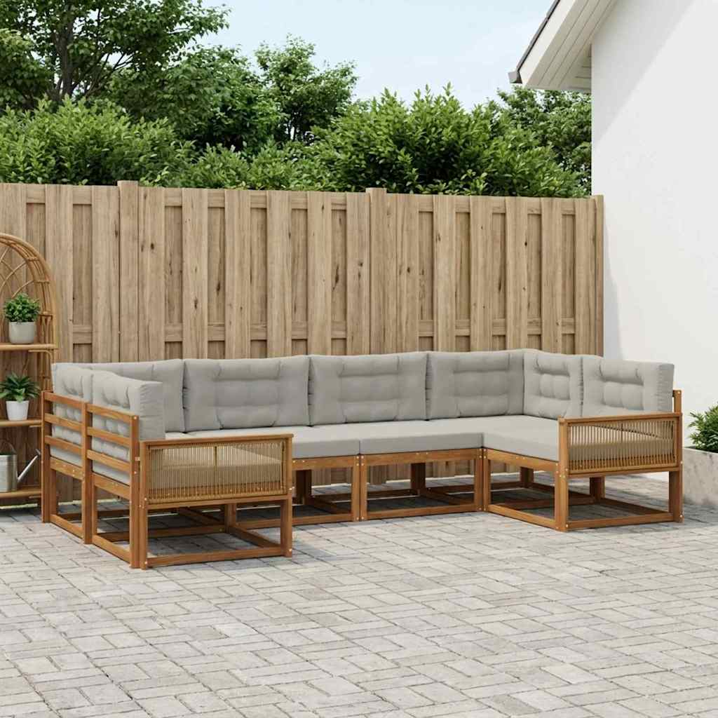 Set di divani da esterno 6 pcs Naturale e Grigio Chiaro | homemem39