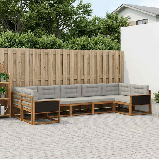 Set di divani da esterno 7 pcs Naturale e Grigio Chiaro | homemem39