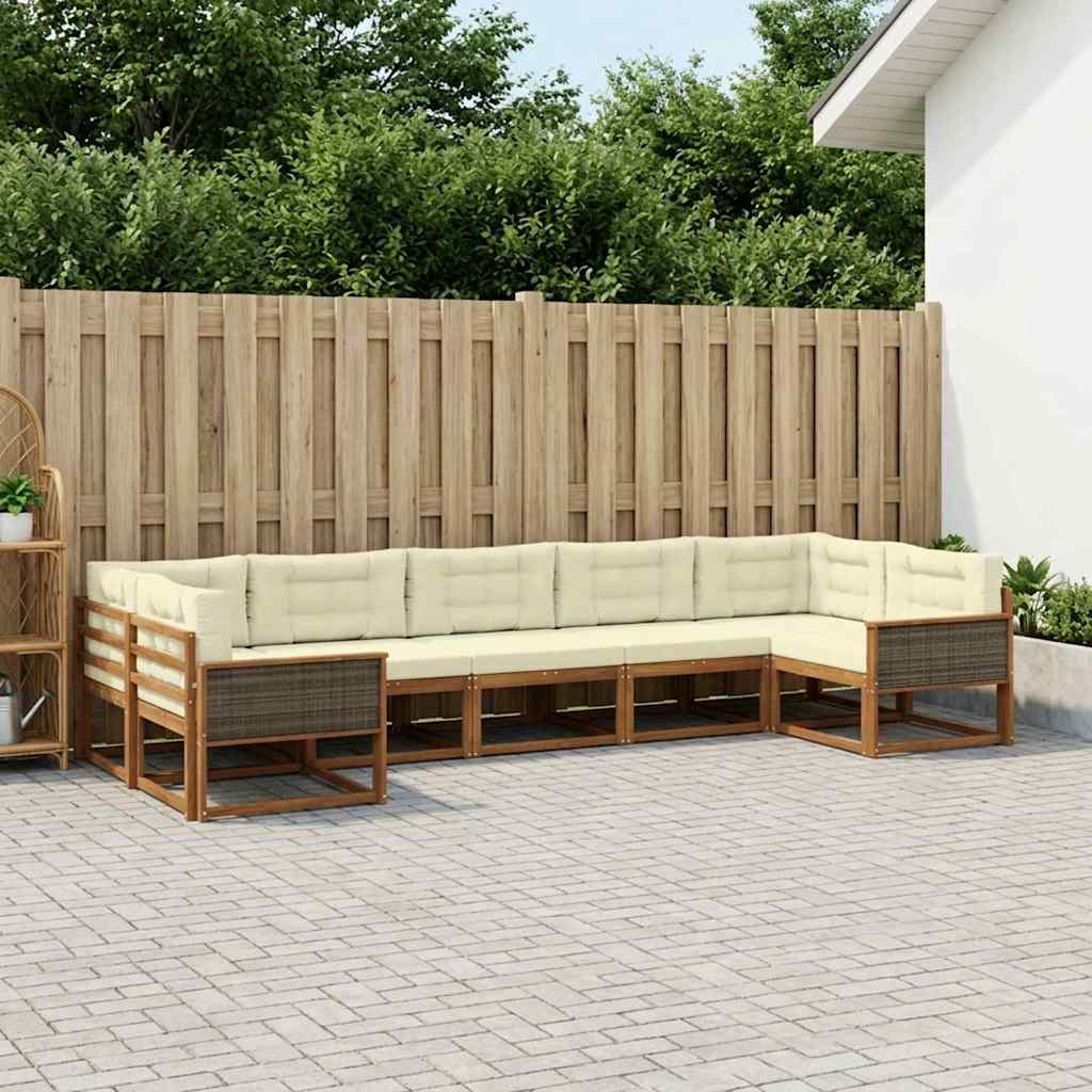Set di divani da esterno con cuscino 7 pcs Naturale e Crema | homemem39
