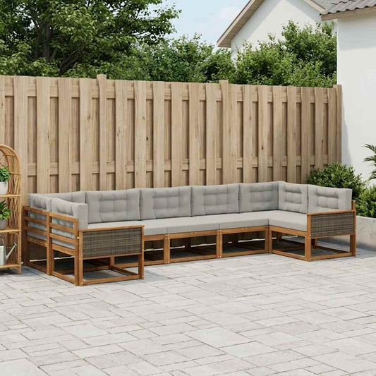 Set di divani da esterno 7 pcs Naturale e Grigio Chiaro