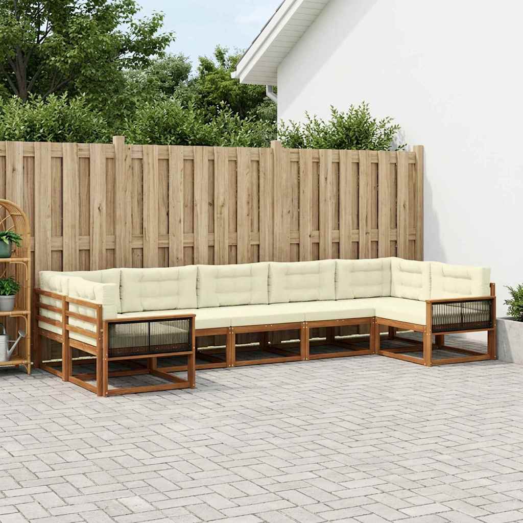 Set di divani da esterno con cuscino 7 pcs Naturale e Crema | homemem39