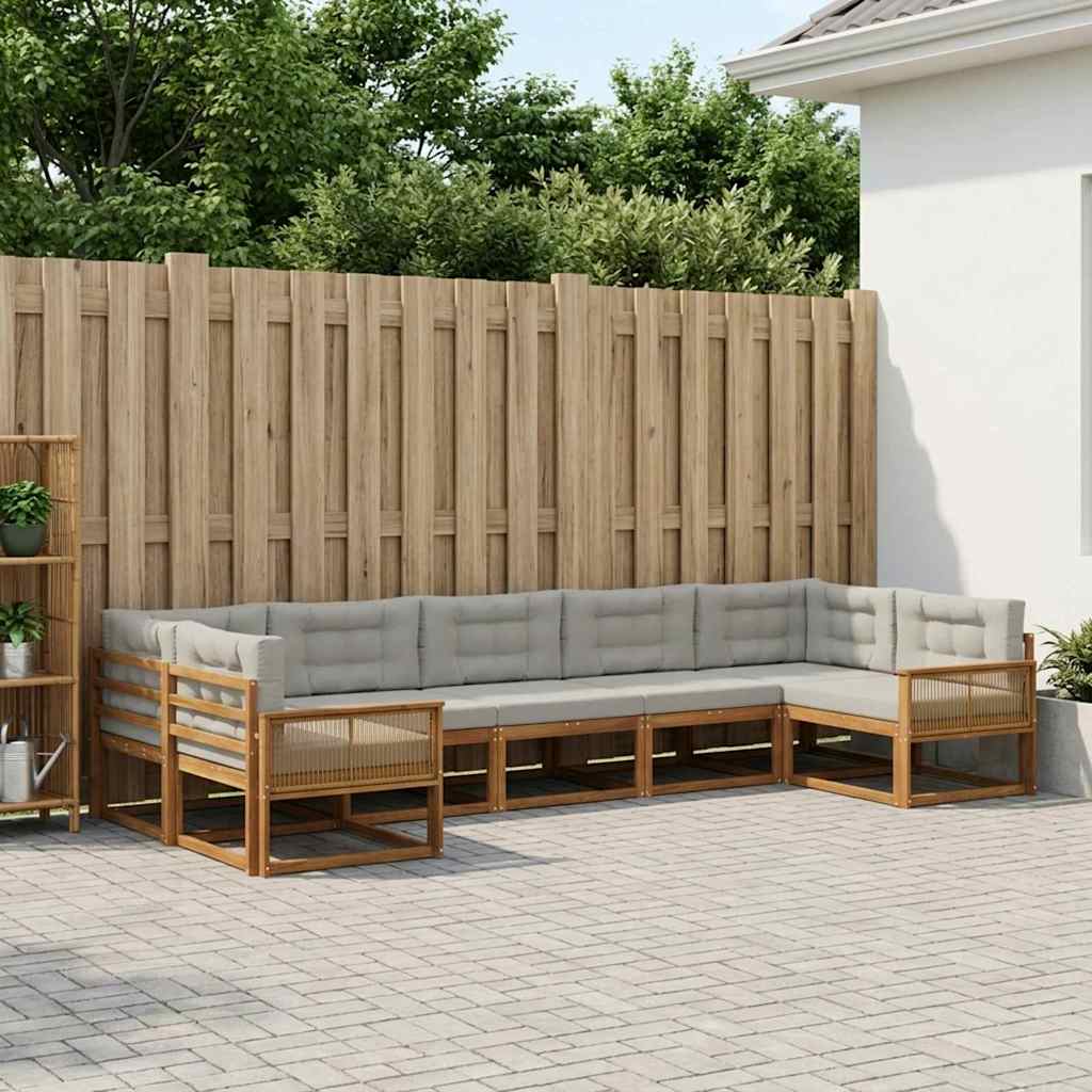 Set di divani da esterno 7 pcs Naturale e Grigio Chiaro | homemem39