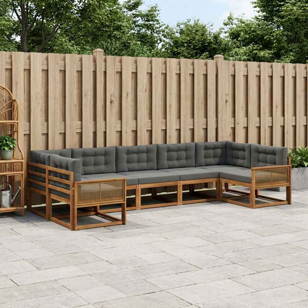 Set di divani da esterno con cuscino 7 pcs Naturale e Antracite | homemem39