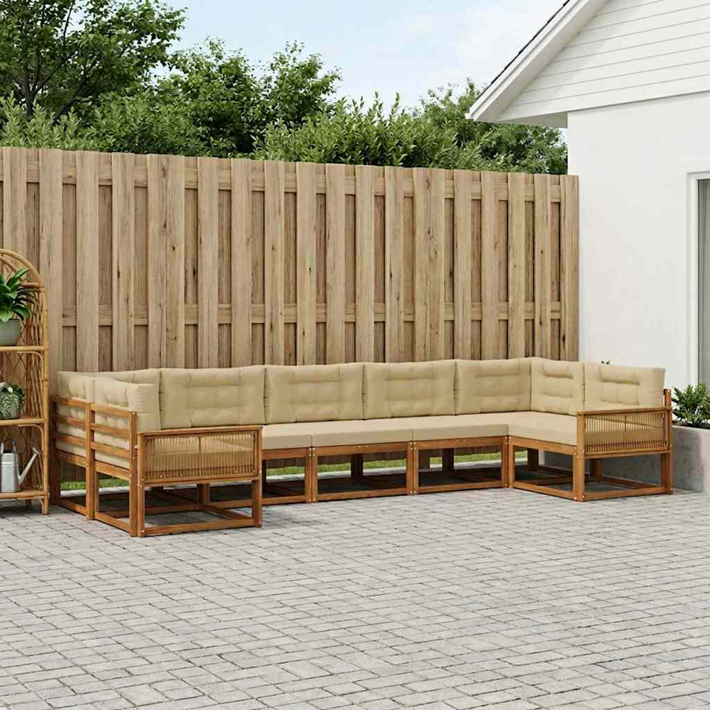 Set di divani da esterno con cuscino 7 pcs Naturale e Beige | homemem39