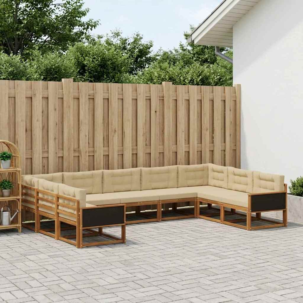 Set di divani da esterno con cuscino 9 pcs Naturale e Beige