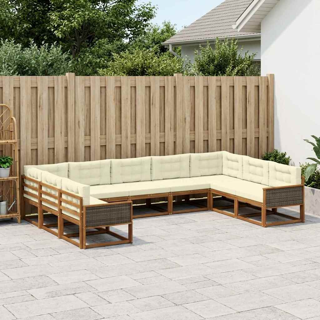 Set di divani da esterno con cuscino 9 pcs Naturale e Crema | homemem39