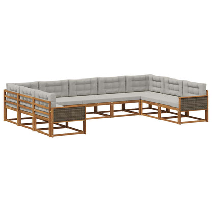 Set di divani da esterno 9 pcs Naturale e Grigio Chiaro