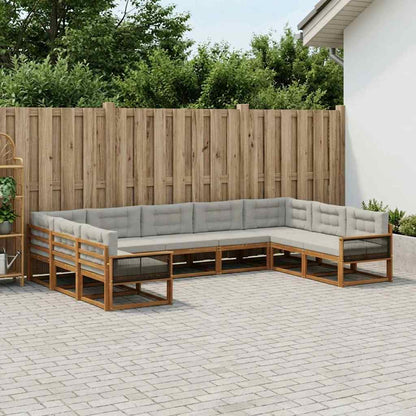 Set di divani da esterno 9 pcs Naturale e Grigio Chiaro