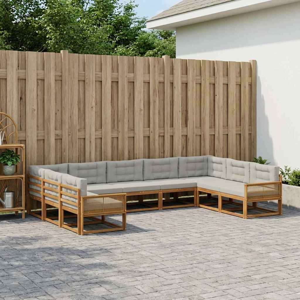 Set di divani da esterno 9 pcs Naturale e Grigio Chiaro | homemem39