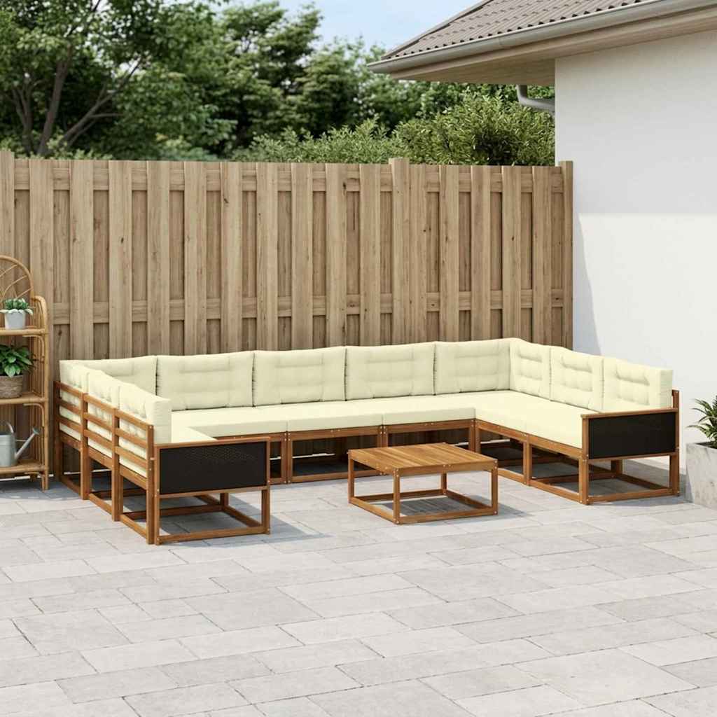 Set di divani da esterno con cuscino 10 pcs Naturale e Crema