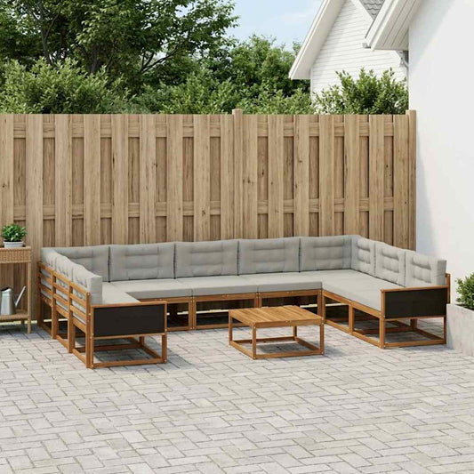 Set di divani da esterno 10 pcs Naturale e Grigio Chiaro