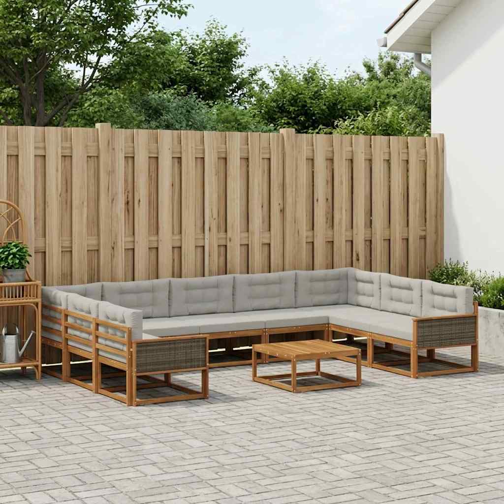 Set di divani da esterno 10 pcs Naturale e Grigio Chiaro | homemem39