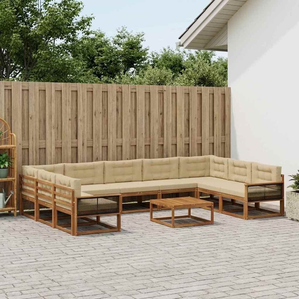 Set di divani da esterno con cuscino 10 pcs Naturale e Beige
