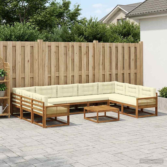 Set di divani da esterno con cuscino 10 pcs Naturale e Crema