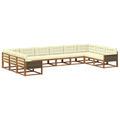 Set di divani da esterno 10 pz Naturale e Crema