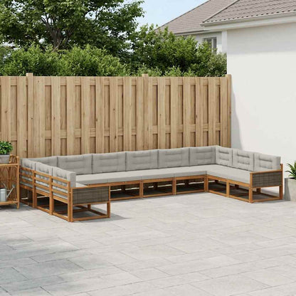 Set di divani da esterno 10 pcs Naturale e Grigio Chiaro