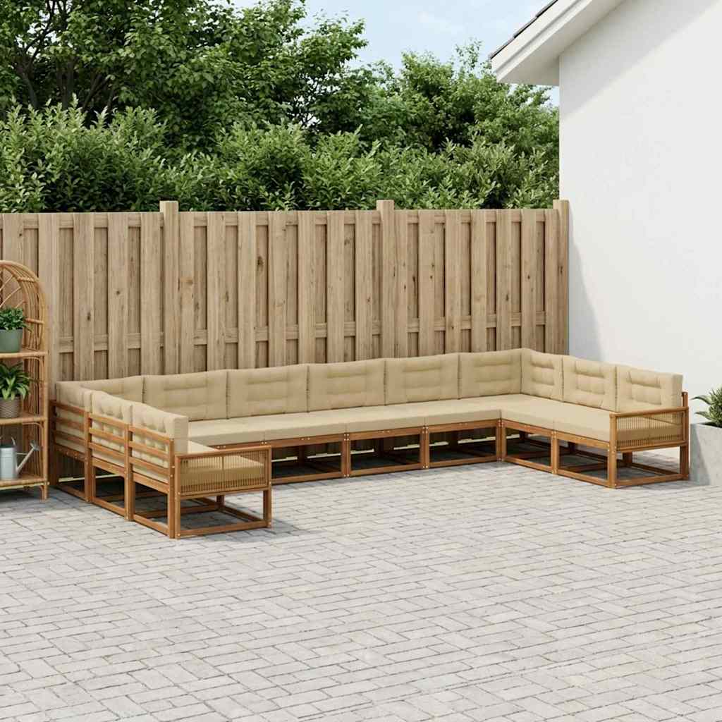 Set di divani da esterno con cuscino 10 pcs Naturale e Beige | homemem39