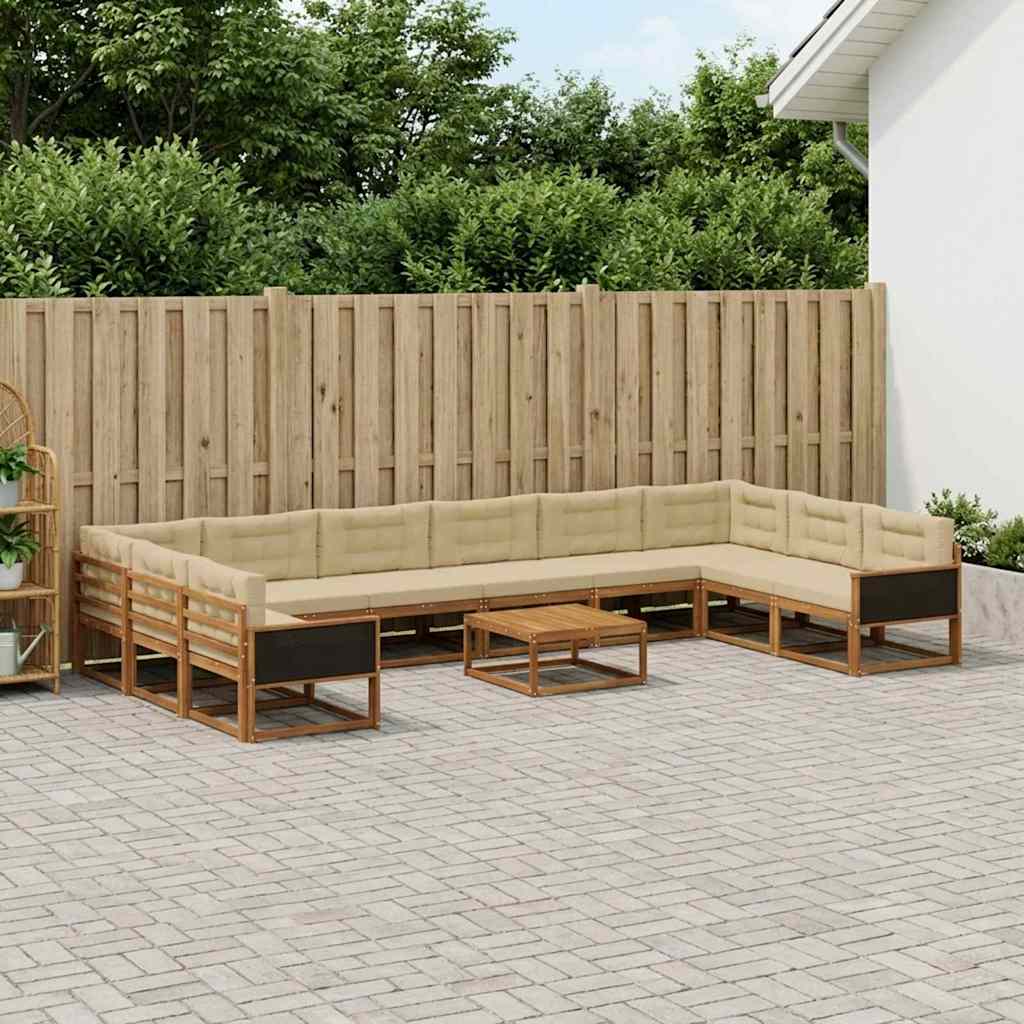 Set di divani da esterno con cuscino 11 pcs Naturale e Beige