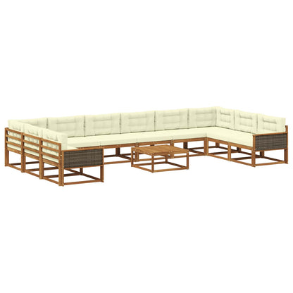 Set di divani da esterno con cuscino 11 pcs Naturale e Crema