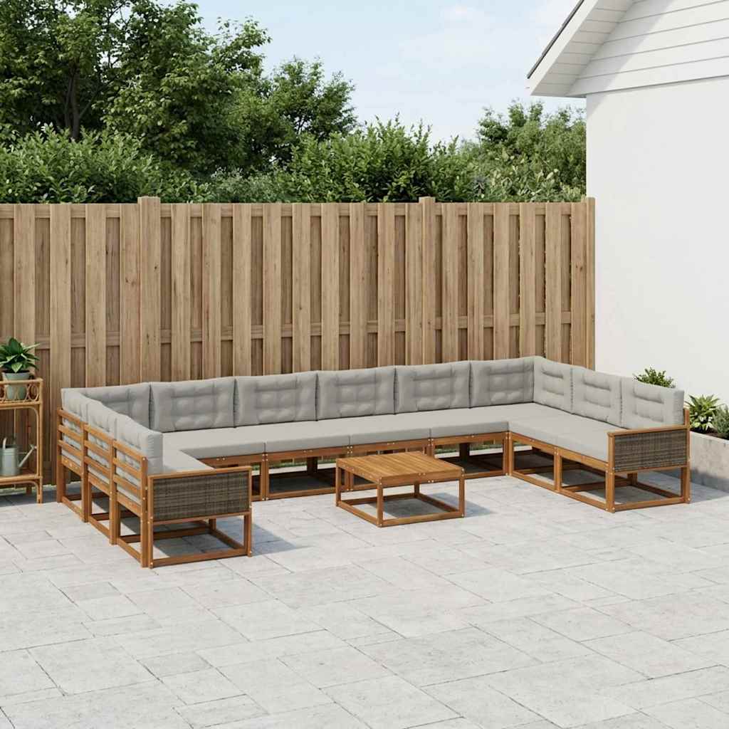 Set di divani da esterno 11 pcs Naturale e Grigio Chiaro