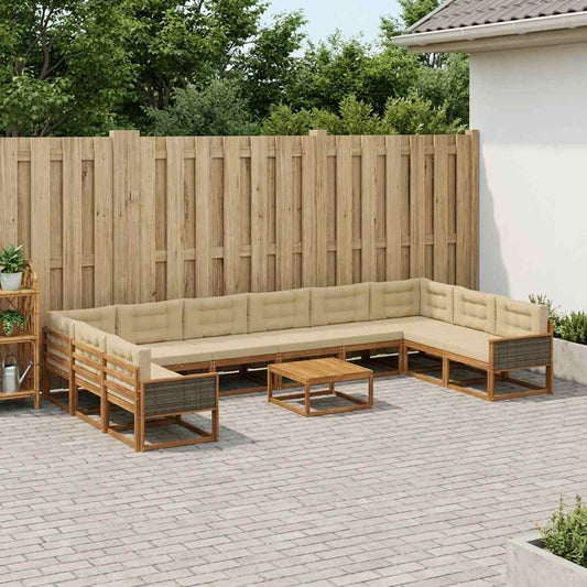Set di divani da esterno con cuscino 11 pcs Naturale e Beige