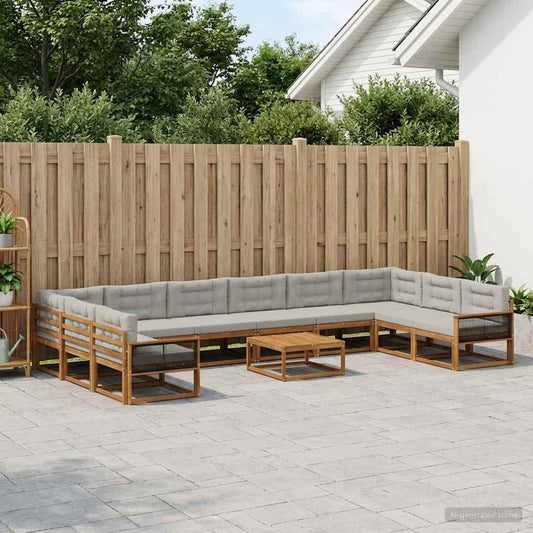 Set di divani da esterno 11 pcs Naturale e Grigio Chiaro