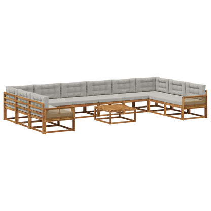 Set di divani da esterno 11 pcs Naturale e Grigio Chiaro